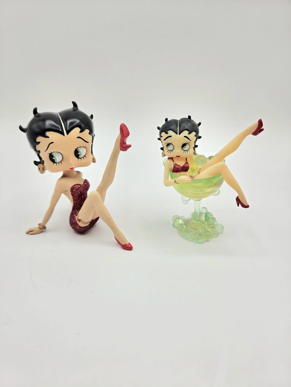 Classic Betty Boop Red Dress Figurine Set Bobble Head & Margarita Glass